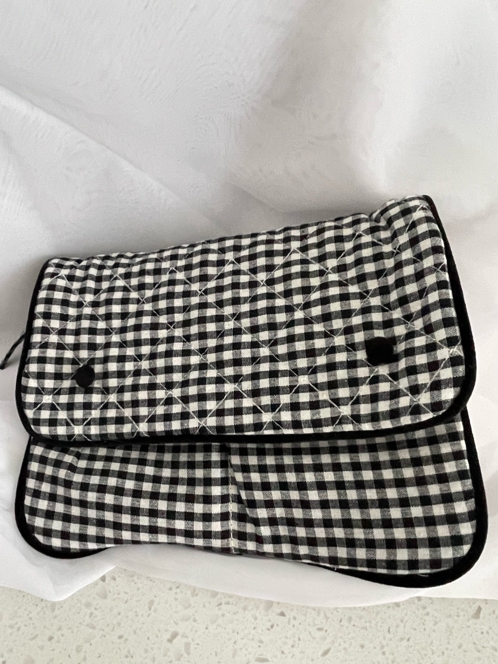 Sezane Black and White Gingham Quilted Clutch